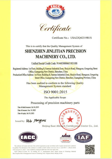 Κίνα Shenzhen Jinlitian Precision Machinery Co., Ltd. Πιστοποιήσεις